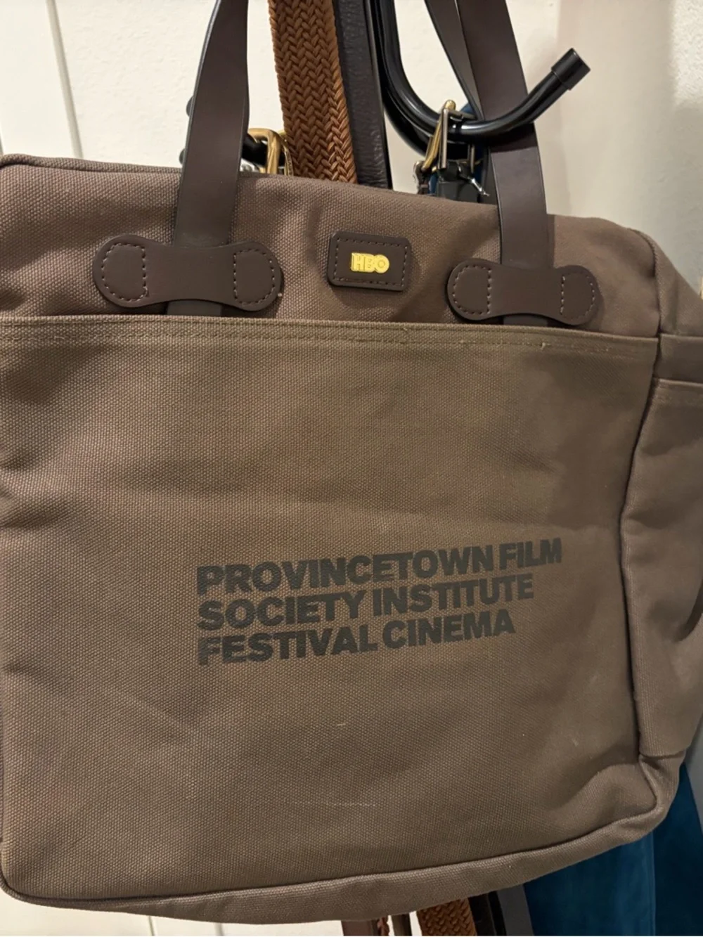 HBO Brown Canvas Briefcase Tote with Leather Handles